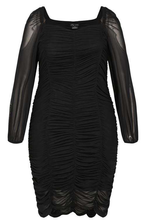 City Chic Londyn Ruched Long Sleeve Body-con Dress In Black