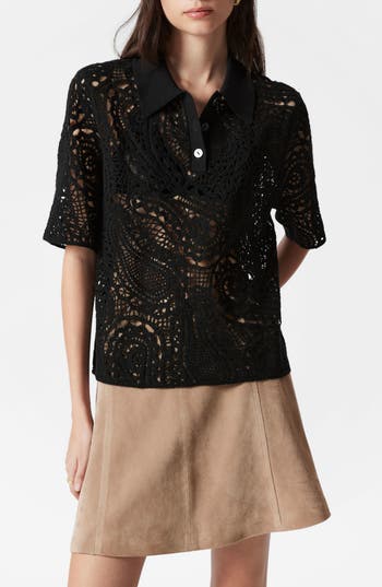 & Other Stories Paisley Wool & Cotton Polo In Black