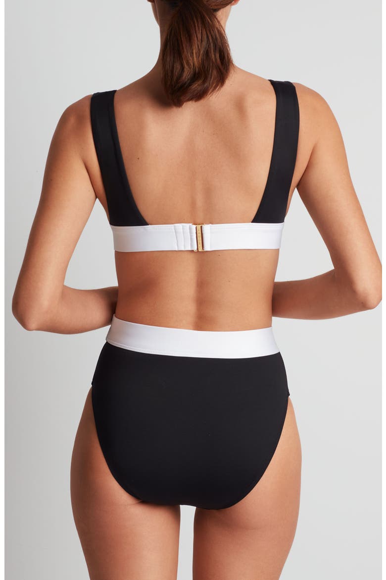 Banded Modern V-Neck Bikini Top, Alternate, color, BLACK