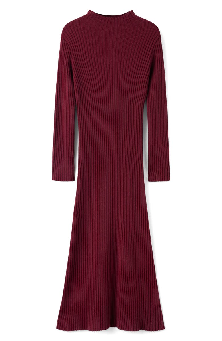 MANGO Rib Long Sleeve Midi Sweater Dress, Alternate, color, Wine