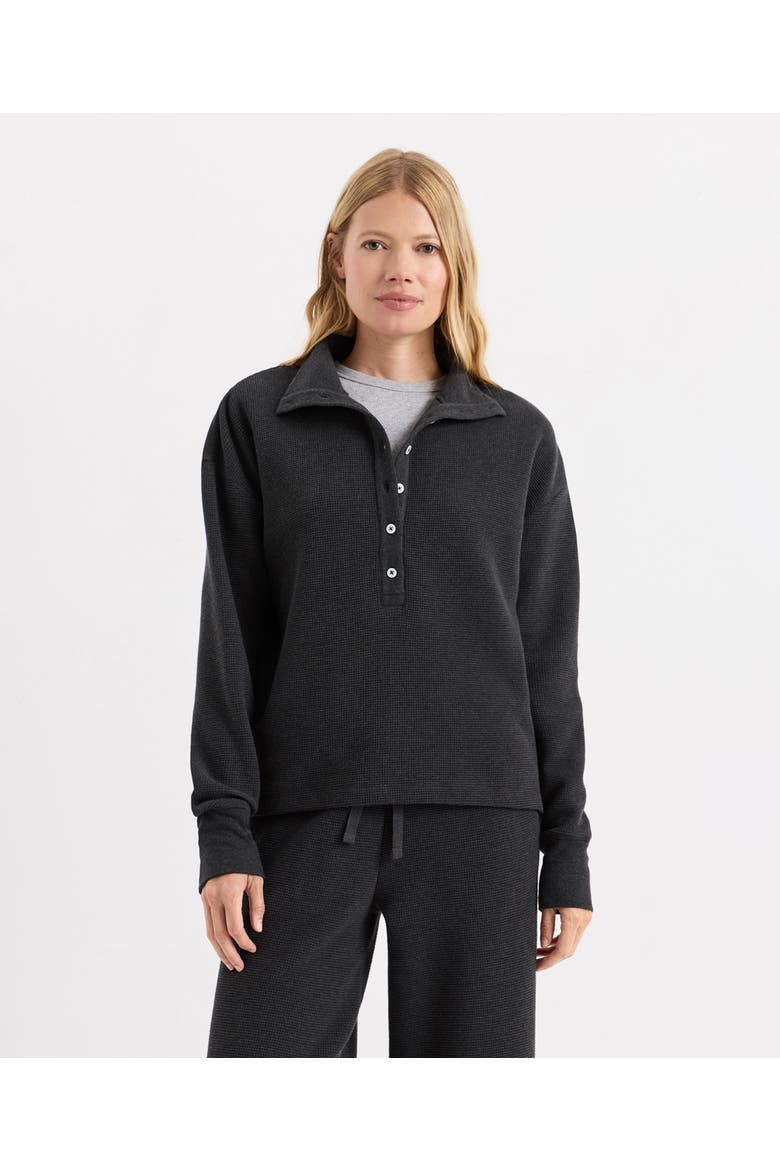 Organic Cotton Luxe Waffle Henley, Main, color, Dark Charcoal Heather