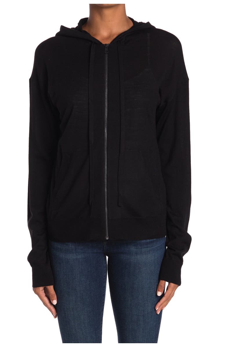 Zadig & Voltaire Sixtine Skull Metal Studs Merino Wool Full Zip Hoodie, Main, color,