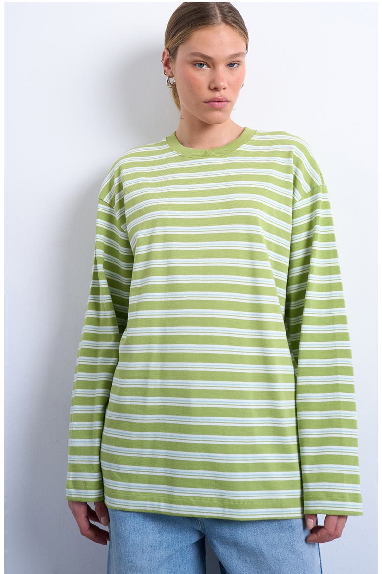 Skater Stripe Oversize Long Sleeve Cotton T-Shirt (Women) | Nordstrom
