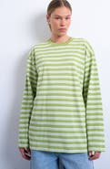 Topshop Skater Stripe Oversize Long Sleeve Cotton T-Shirt