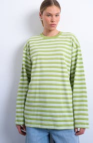 Topshop Skater Stripe Oversize Long Sleeve Cotton T-Shirt