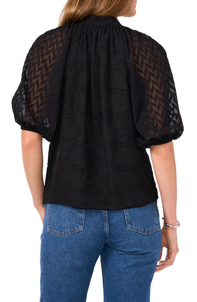 Vince Camuto Raglan Sleeve Mixed Jacquard Button-Up Shirt, Alternate, color, Rich Black