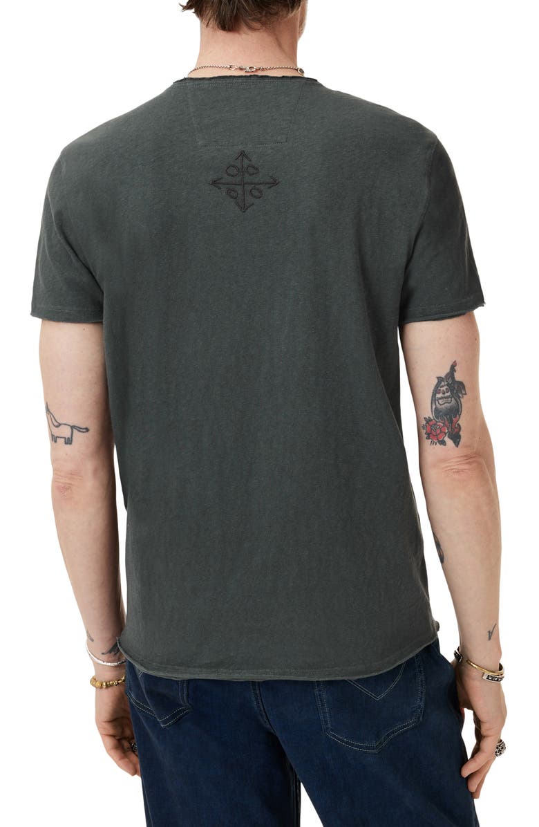 John Varvatos Embroidered Raw Edge Notch Neck Organic Cotton T-Shirt, Alternate, color, Dried Sage