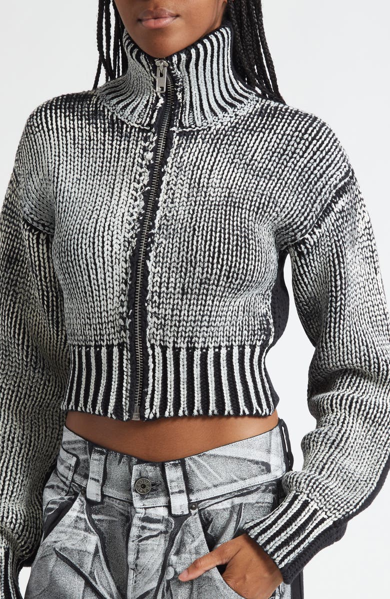 Vaquera Zip Crop Cardigan, Alternate, color, Black White 1