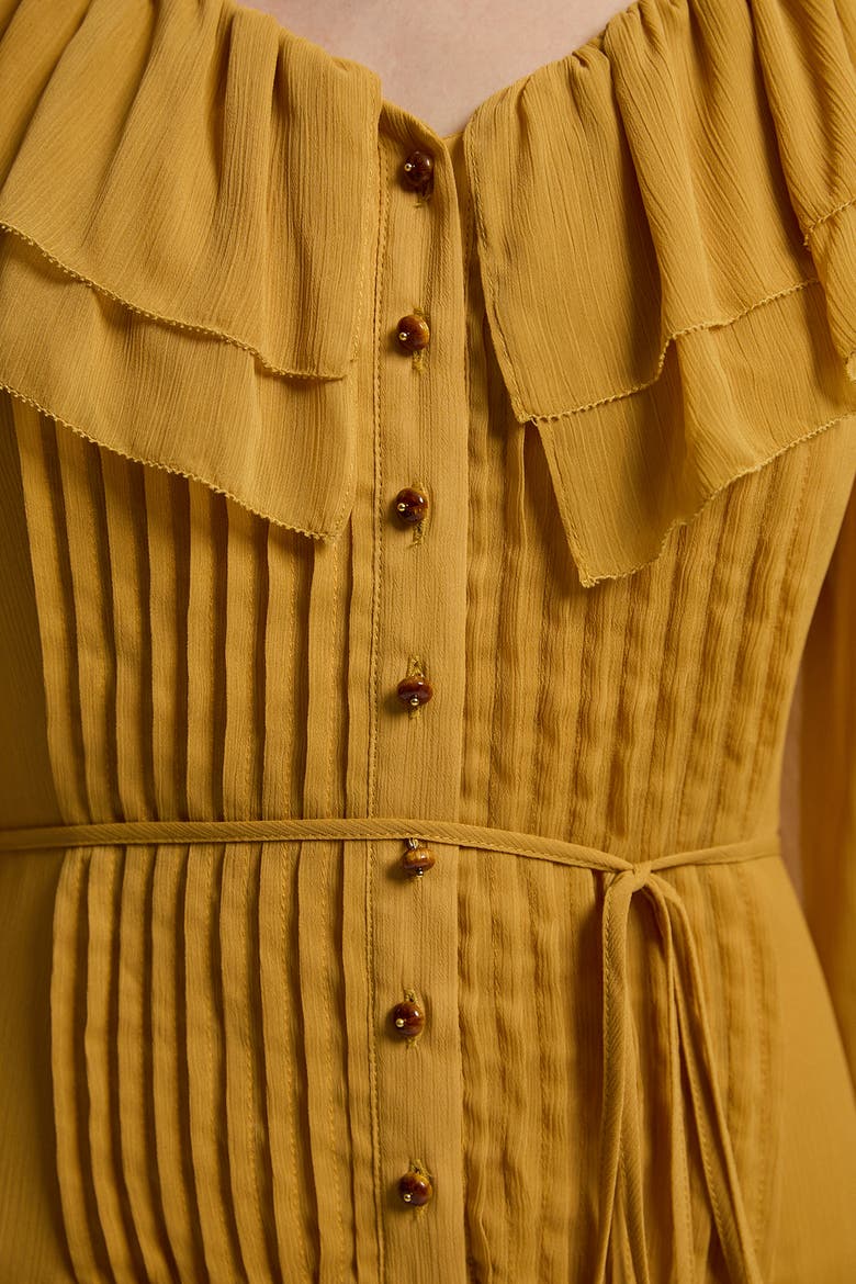 Georgette Ruffle Woven Maxi Dress, Alternate, color, Ochre