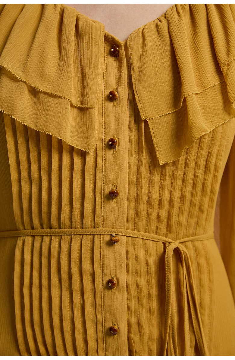 Karen Millen Georgette Ruffle Woven Maxi Dress, Alternate, color, Ochre