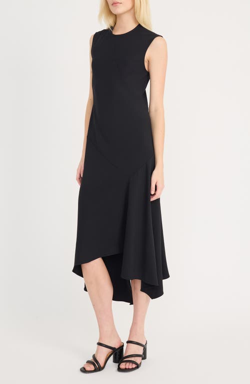 Luxely Beach Crepe Asymmetric Midi Dress In Black