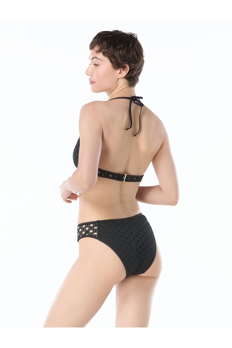 See Through Crochet Halter Bikini Top, Alternate, color, Black