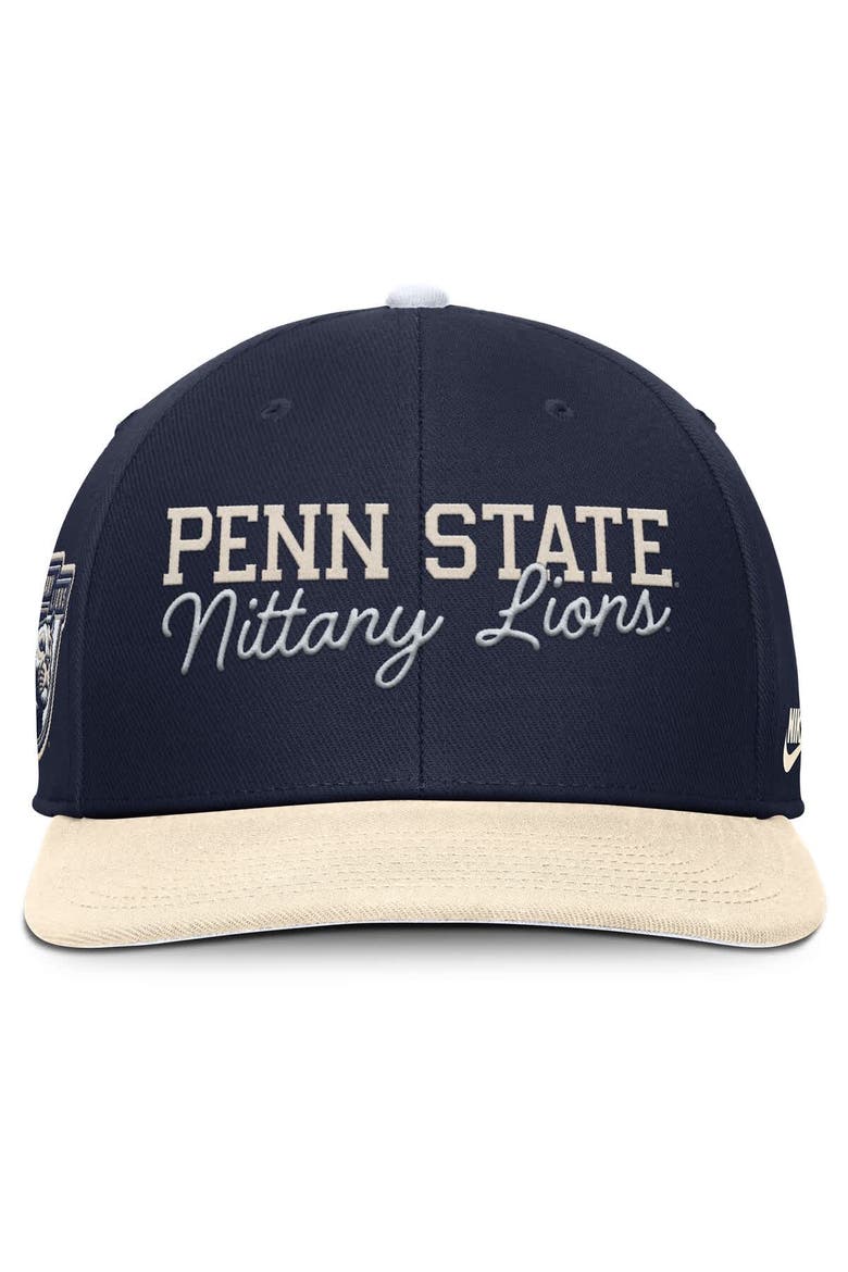 Men's Nike Navy/Cream Penn State Nittany Lions Pro Legacy Script Snapback Hat, Alternate, color, Navy