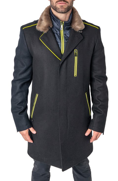 Captainvolt Faux Fur Trim Wool Peacoat