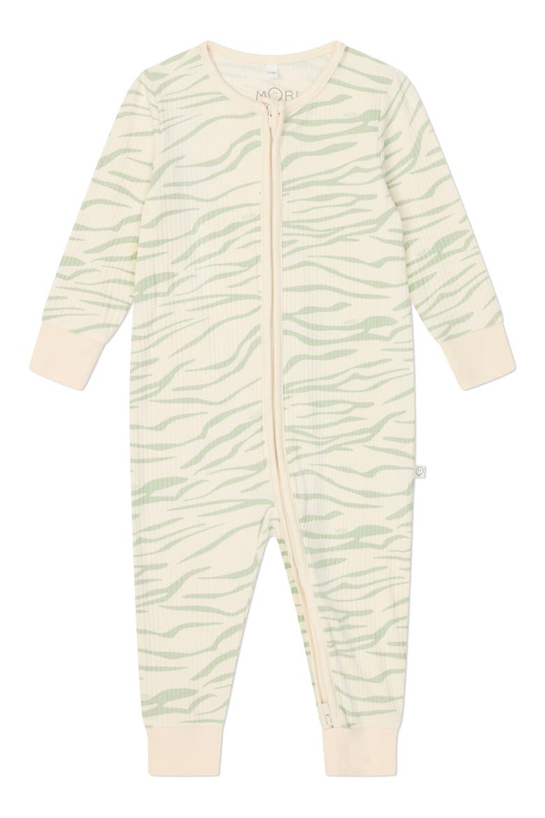 Rib Fitted One-Piece Pajamas, Main, color, ZEBRA