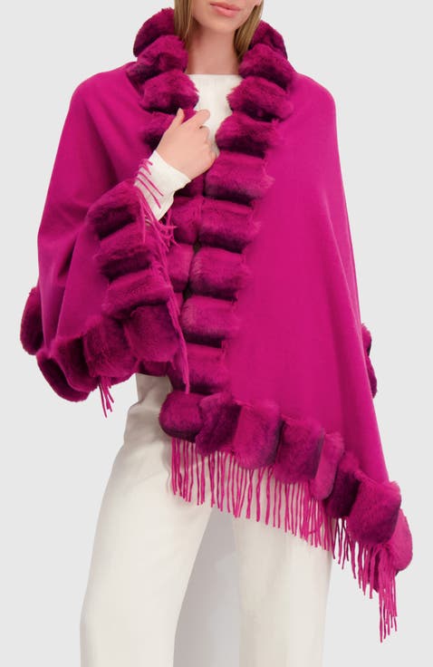 Cashmere & Wool Blend Cape With Fur-Free Chinchilla (Faux Fur) Trim