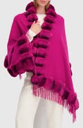 Lyla Grant Cashmere & Wool Blend Cape With Fur-Free Chinchilla (Faux Fur) Trim