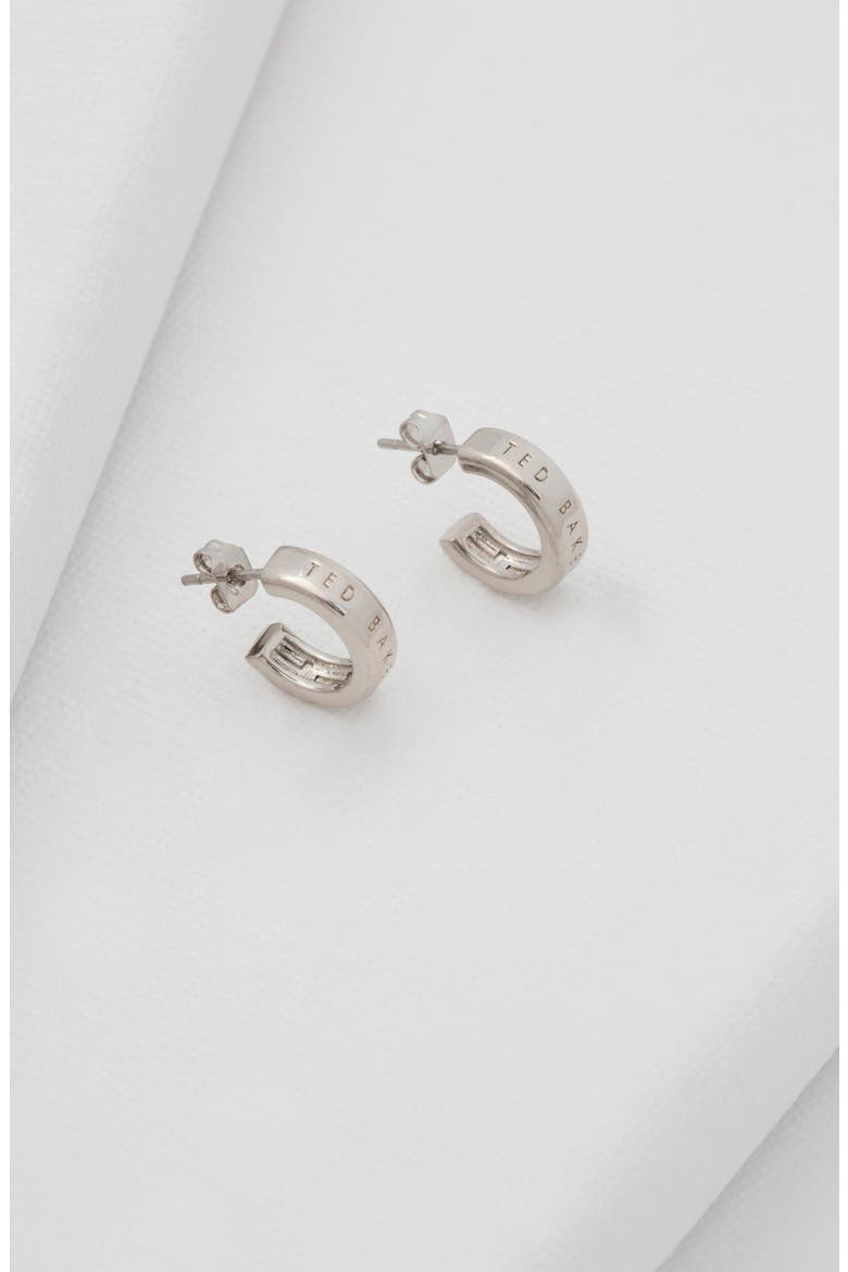 Helanna Nano Logo Huggie Hoop Earrings, Alternate, color, SILVER TONE
