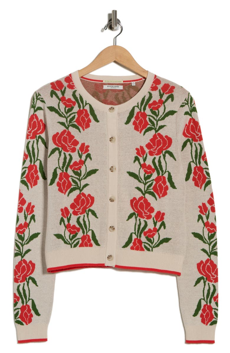 Scotch & Soda Poinsettia Intarsia Crewneck Sweater, Alternate, color, Whitecap Gray Poinsettia Green