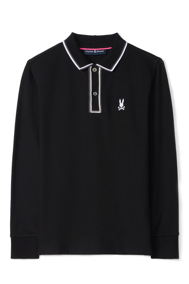 Kids' Kent Tipped Long Sleeve Cotton Polo, Main, color, BLACK