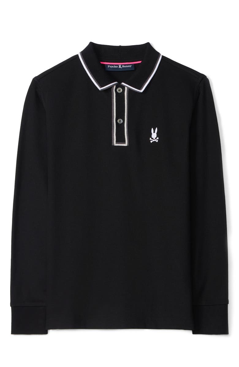 Psycho Bunny Kids' Kent Tipped Long Sleeve Cotton Polo, Main, color, Black
