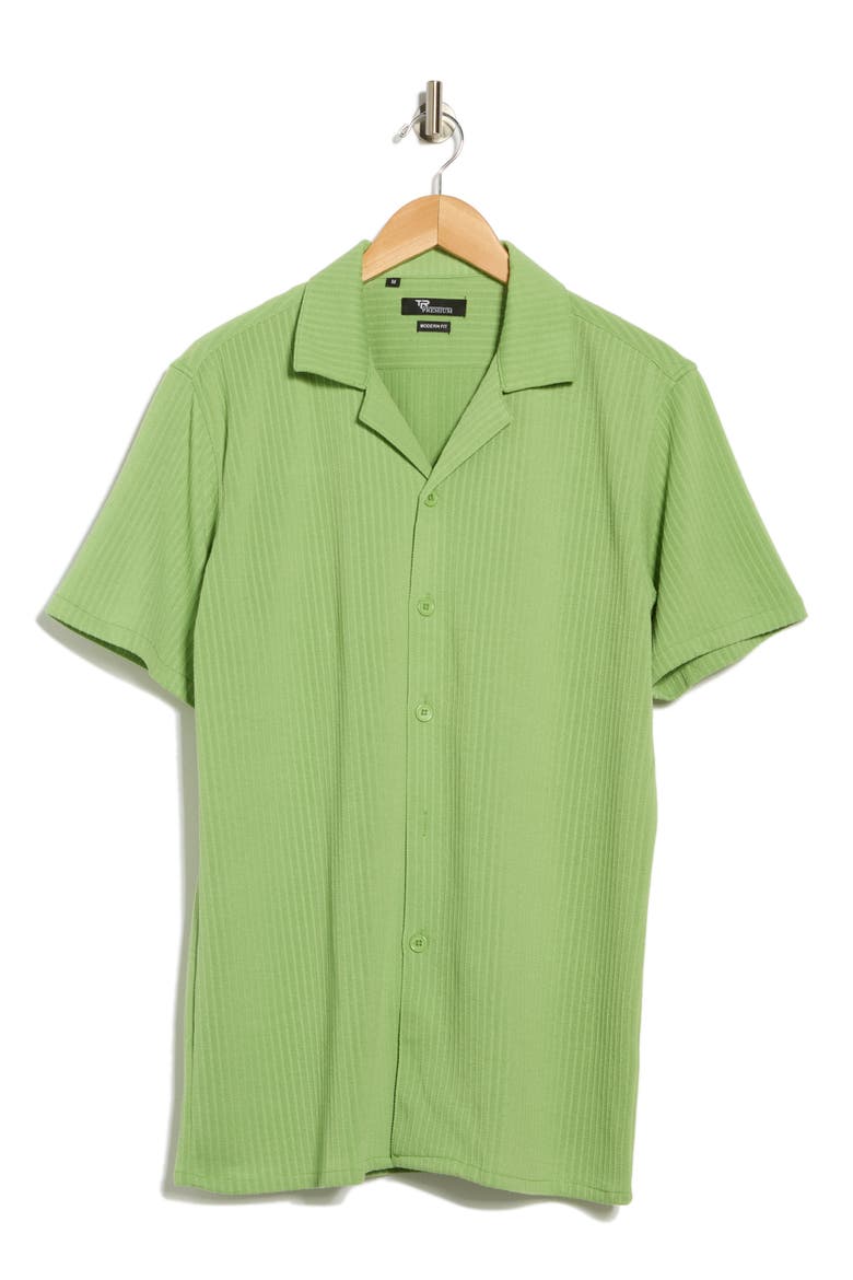 Stripe Textured Short Sleeve Camp Shirt, Alternate, color, GREEN
