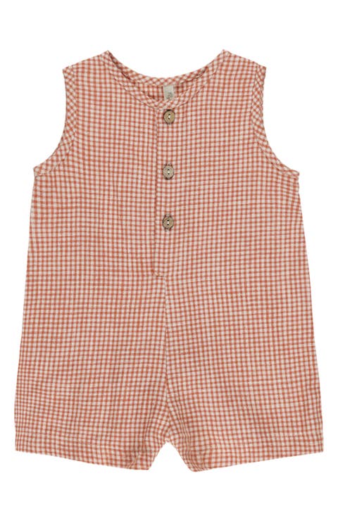Check Linen Blend Short Romper (Baby)