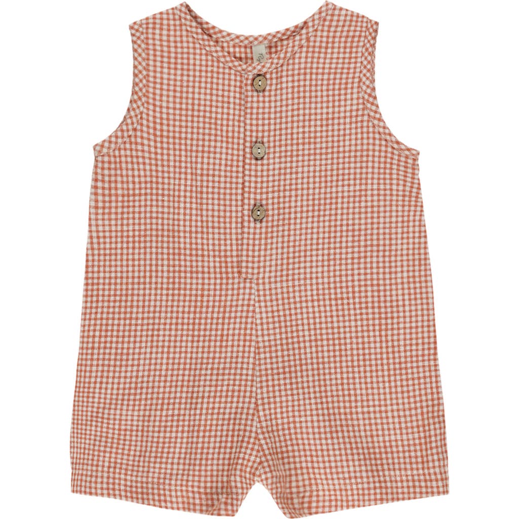 Rylee + Cru Check Linen Blend Short Romper In Multi