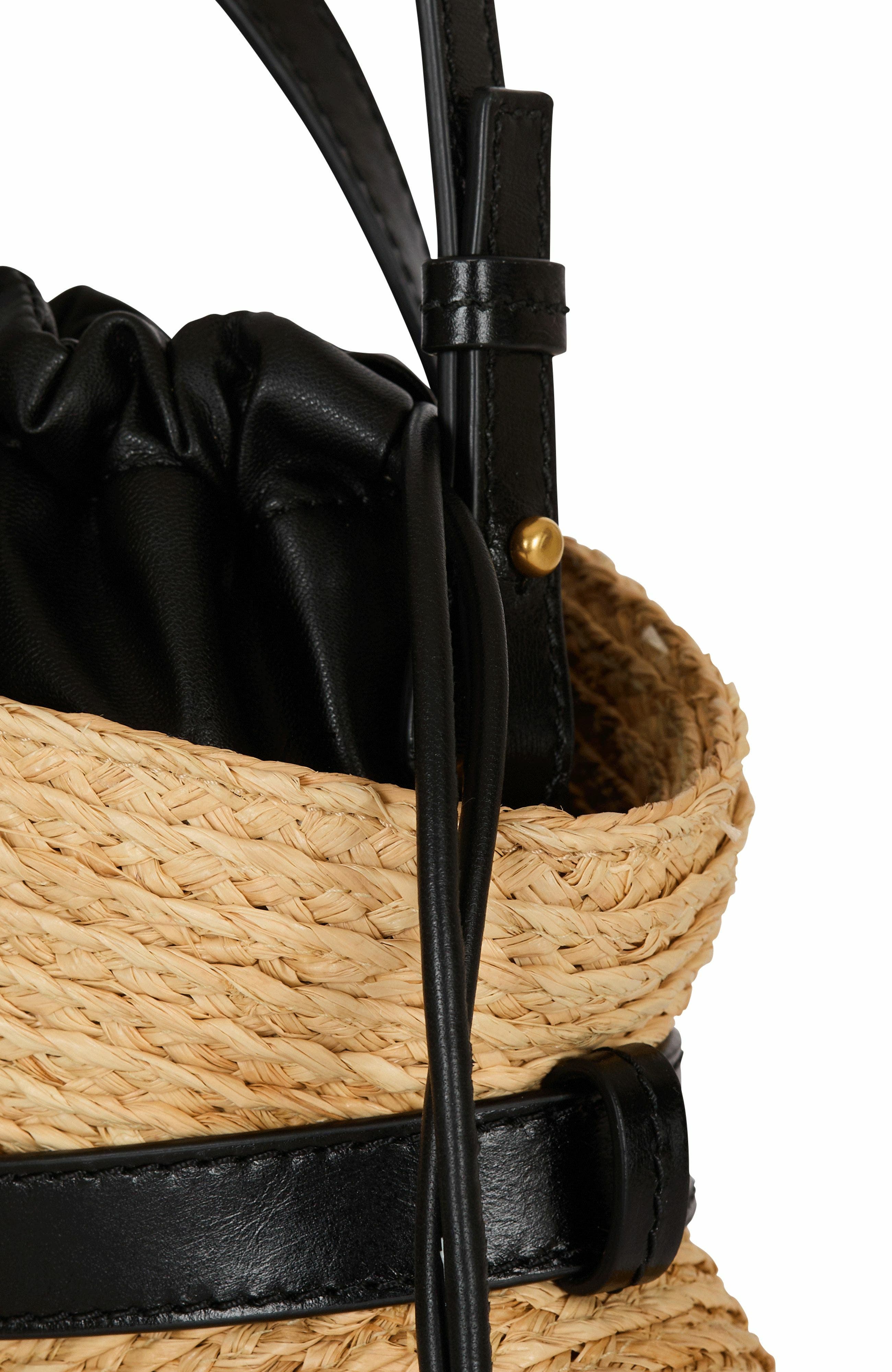 Balmain Shuffle Mini Bag In Raffia, Alternate, color, Brown