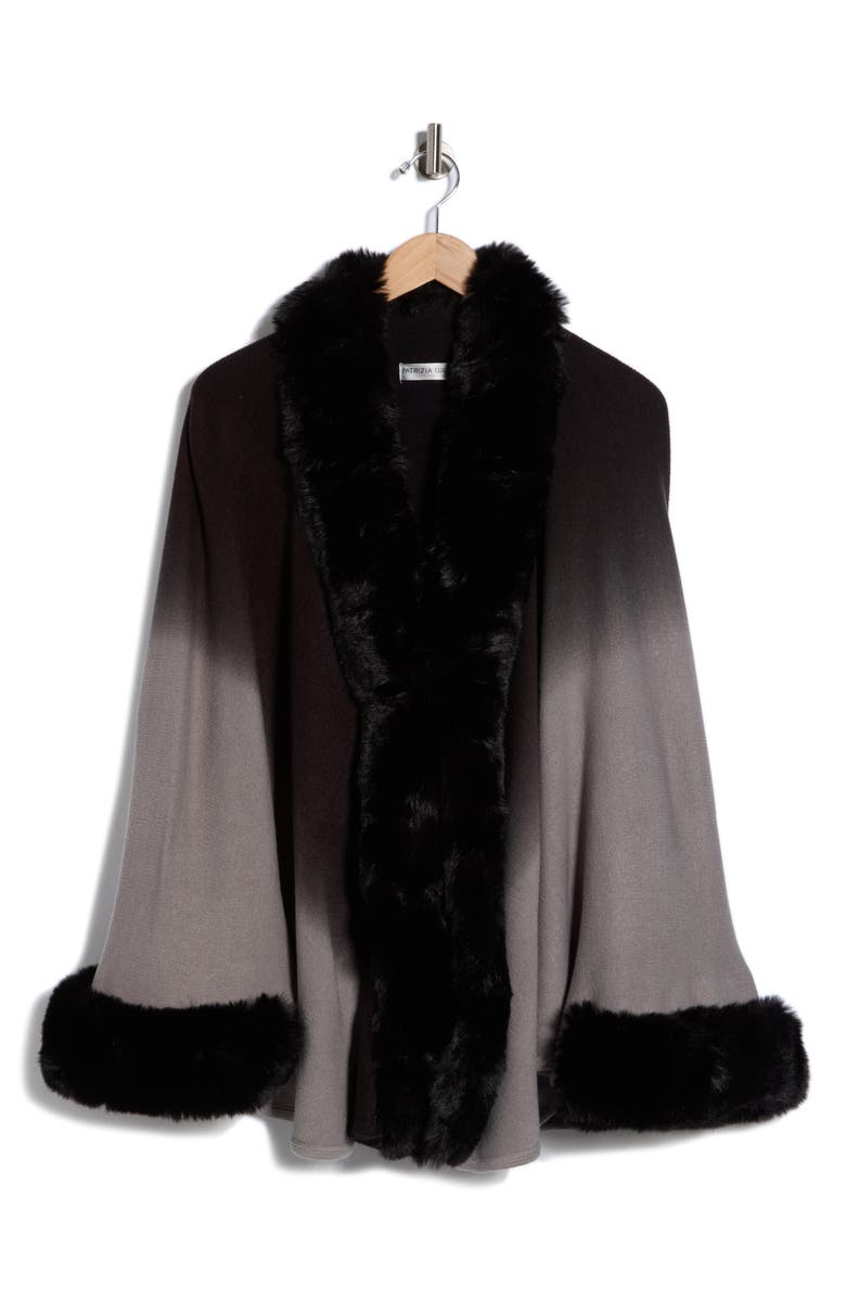 PATRIZIA LUCA Ombré Faux Fur Cape, Alternate, color, Black