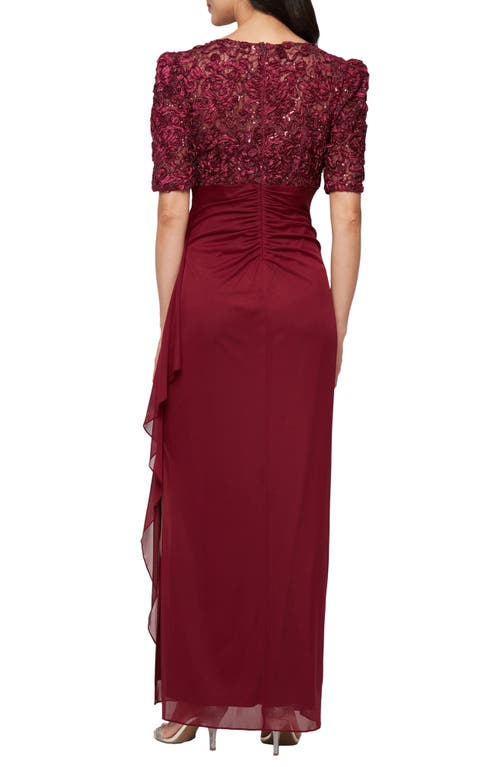 Alex Evenings Embellished Short Sleeve Empire Waist Gown In Burgundy