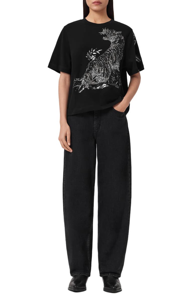AllSaints Pounce Lisa Embellished Cotton Graphic T-Shirt, Alternate, color, Black