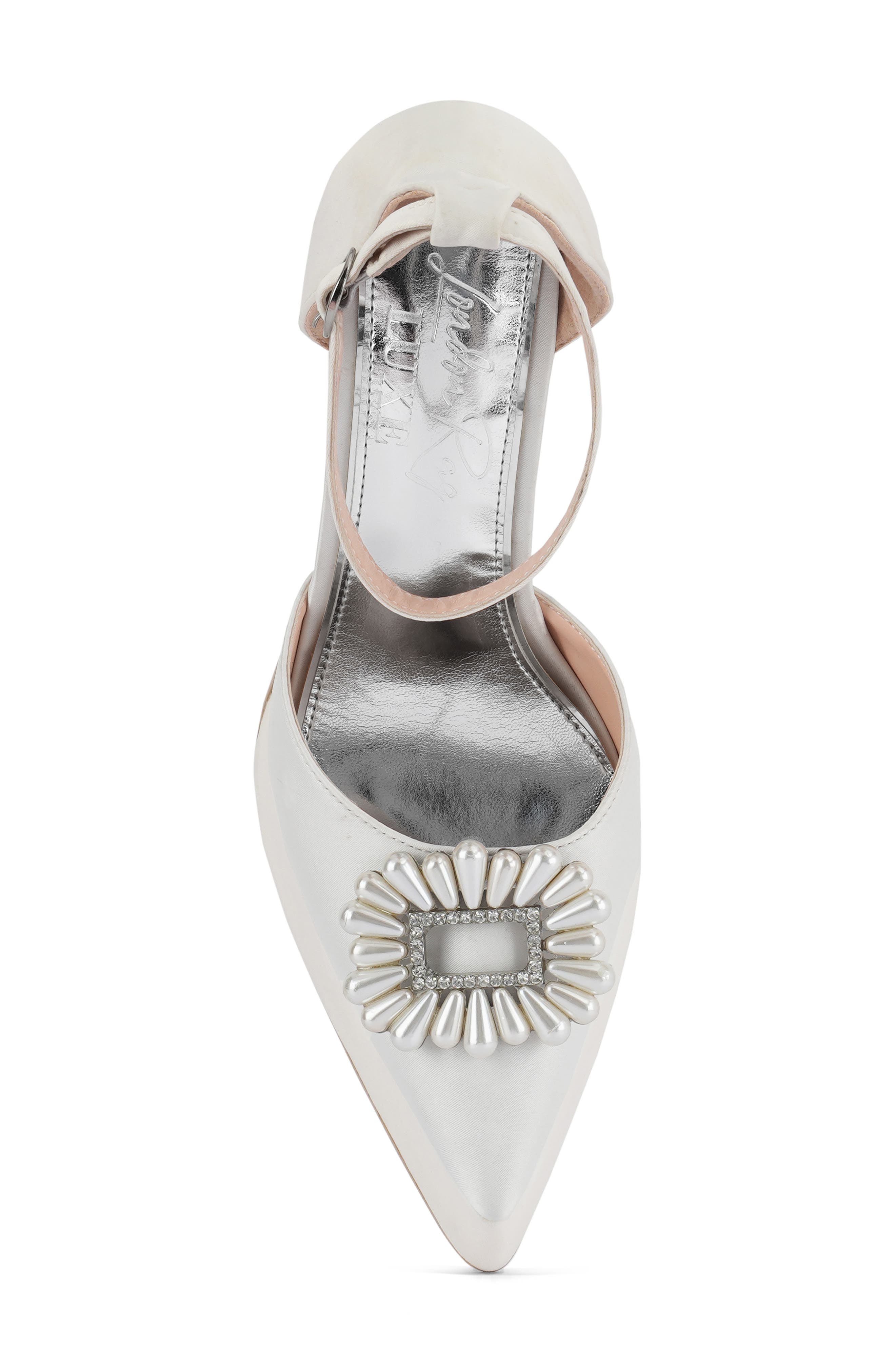 LONDON RAG Maeissa Pearly Brooch Ankle Strap Platform Pump, Alternate, color, White