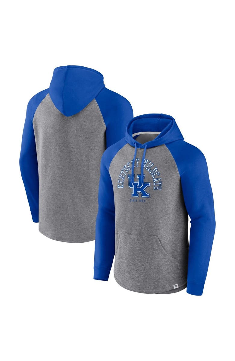 FANATICS Men's Fanatics Branded Royal/Heather Gray Kentucky Wildcats Wrap Up Raglan Pullover Hoodie, Alternate, color, 