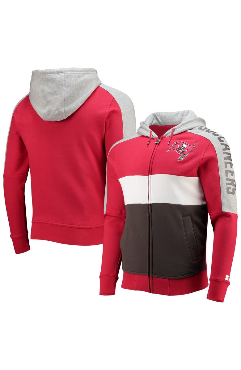 STARTER Men's Starter Red/Pewter Tampa Bay Buccaneers Playoffs Color Block Full-Zip Hoodie, Main, color, Red