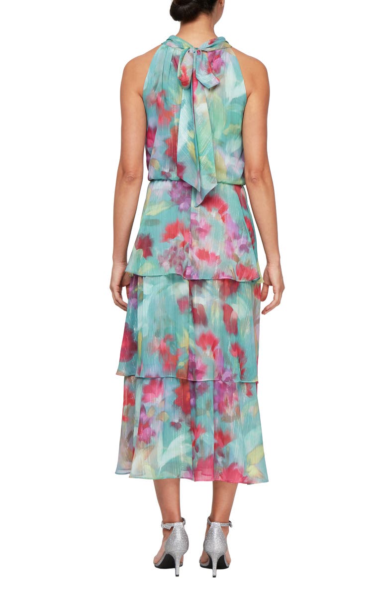 SL FASHIONS Tiered Halter Midi Dress, Alternate, color, Pink Multi