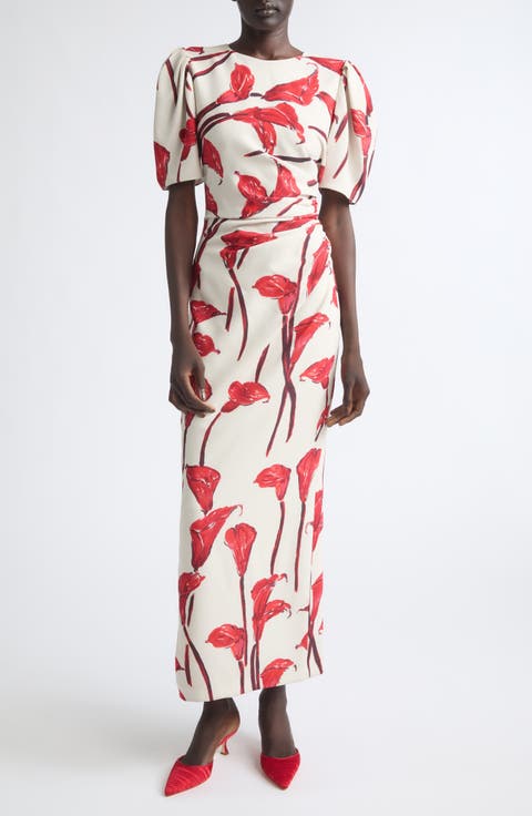 Floral Silk Ankle Length Gown