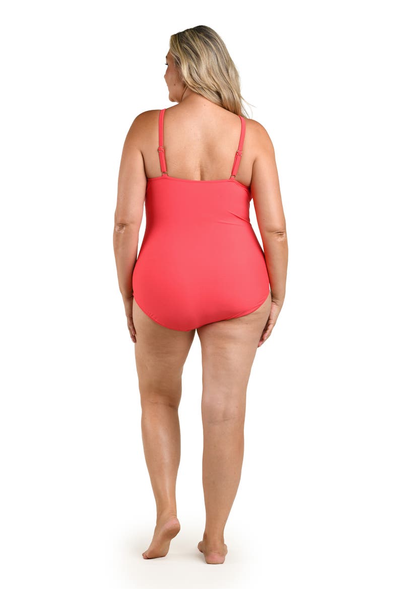 Ruched High Neck Keyhole One-Piece Swimsuit, Alternate, color, PAPAYA