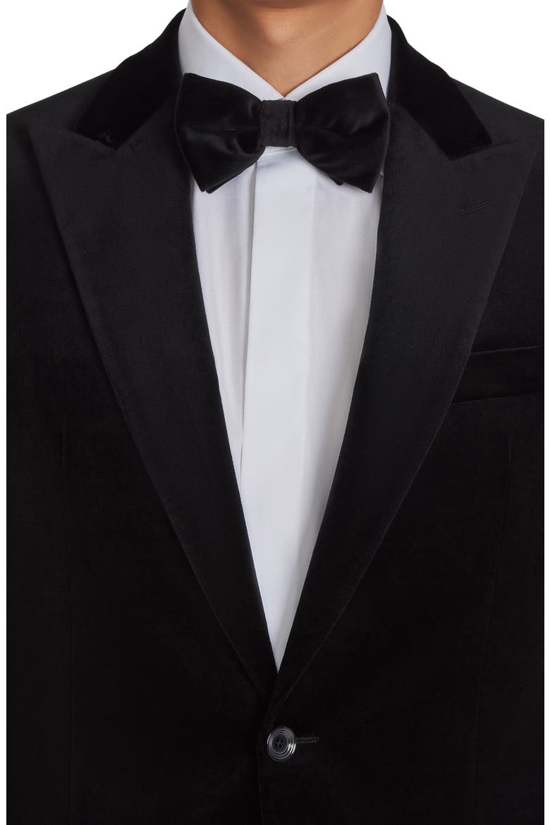 Erie Black Peak Lapel Stretch Velveteen Dinner Jacket, Alternate, color, BLACK
