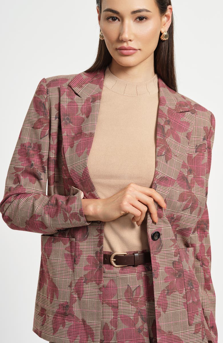 Isaac Mizrahi New York Floral Plaid Blazer, Alternate, color, Taupe Plaid Floral