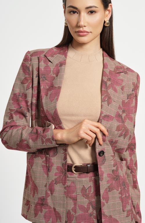 Isaac Mizrahi New York Floral Plaid Blazer In Burgundy
