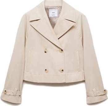 MANGO Double Breasted Crop Trench Coat | Nordstrom