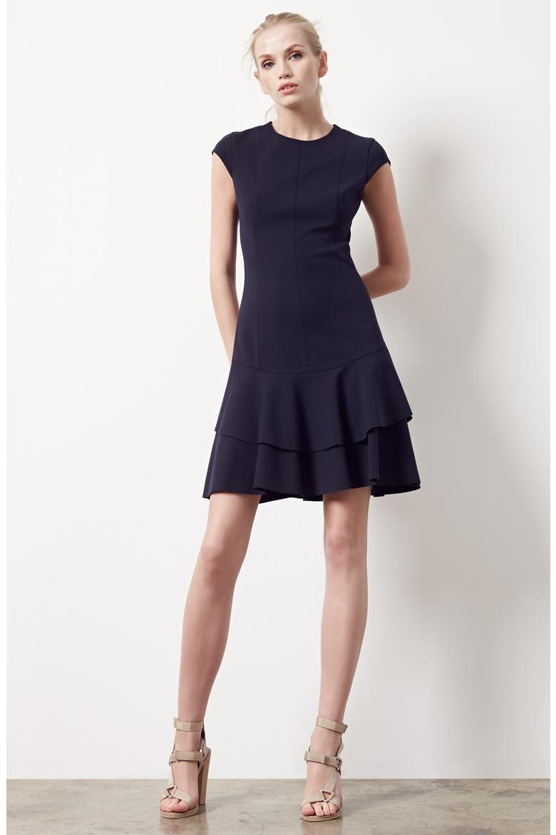 Cap Sleeve Peplum Hem Jersey Dress, Alternate, color, NAVY