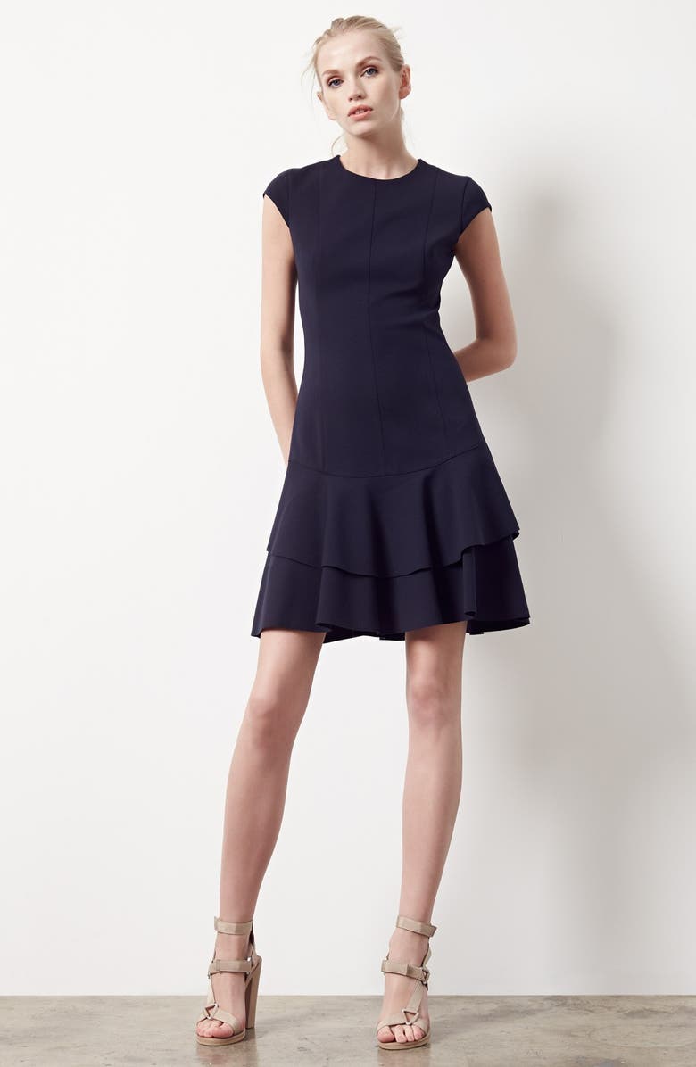 Akris punto Cap Sleeve Peplum Hem Jersey Dress, Alternate, color, 