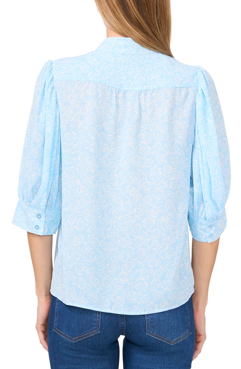 CeCe Printed Puff Sleeve Button-Up Shirt, Alternate, color, Waterfall