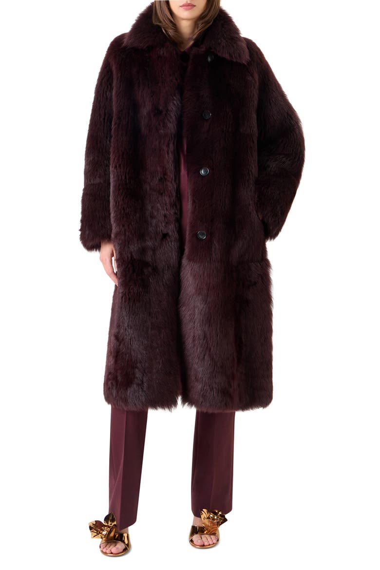 Ruth Genuine Shearling Reversible Long Coat, Main, color, MERLOT RED
