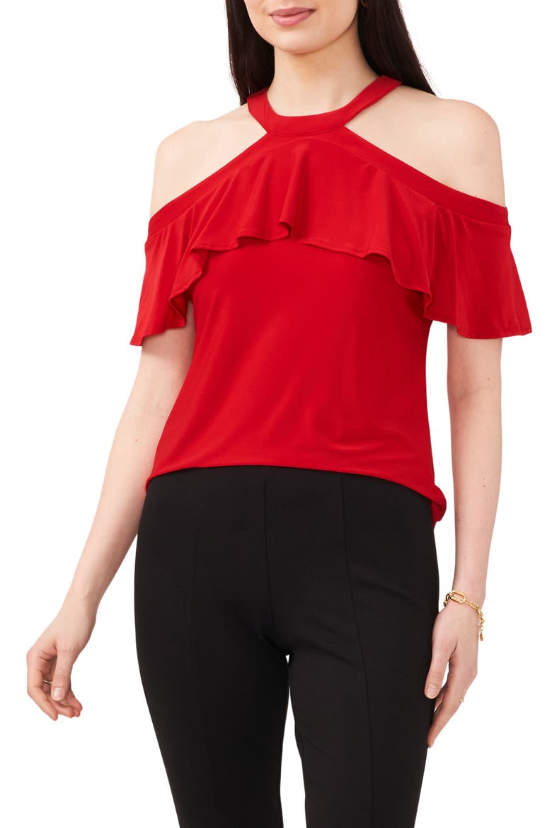 Ruffle Cold Shoulder Blouse, Main, color, RED