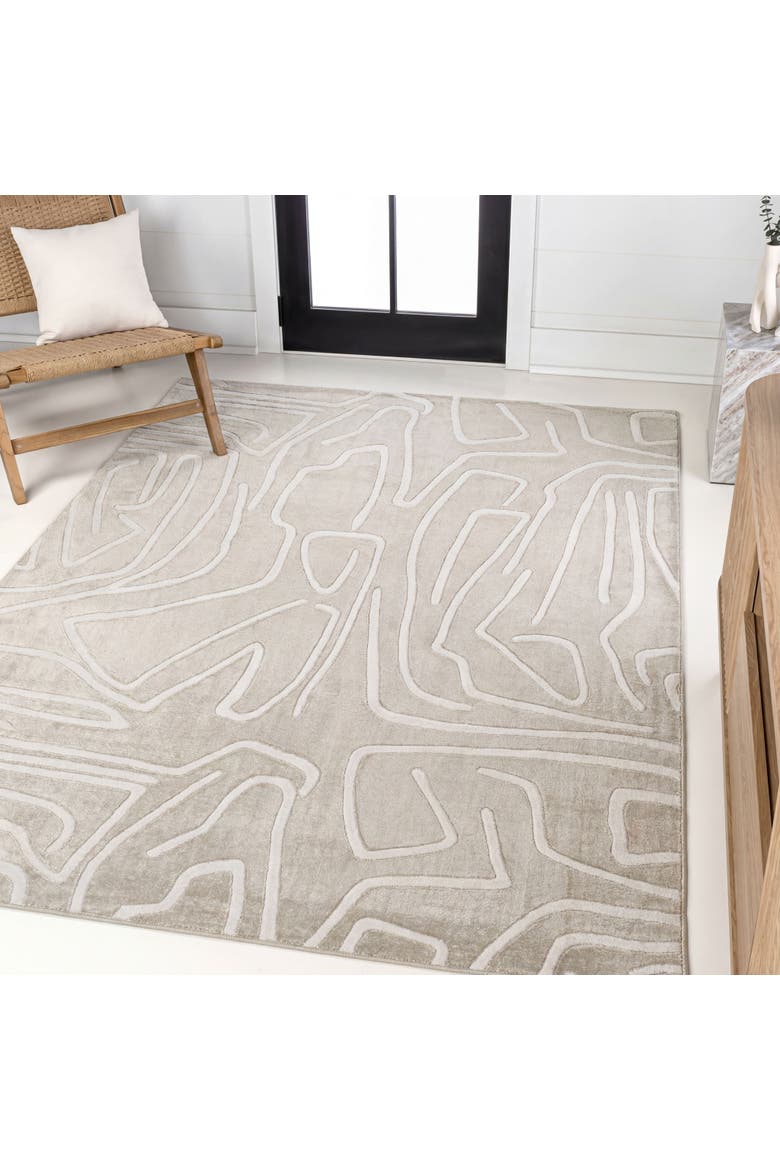 Alcina Modern Scandinavian Graphic Lines High-Low Area Rug, Alternate, color, Beige/Cream