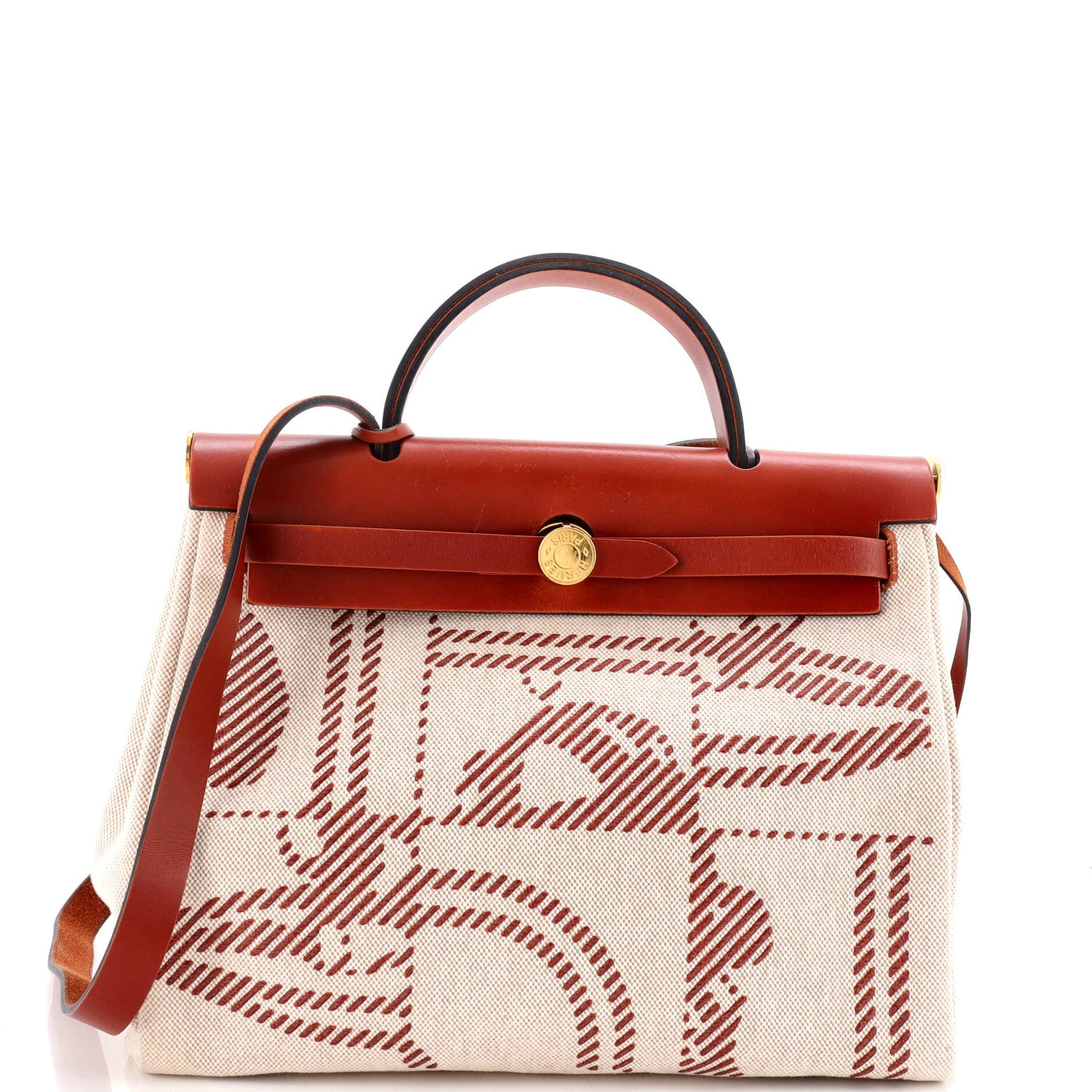 Pre-Owned Hermes Herbag Zip Relief Brides de Gala Toile and Leather 31, Main, color, Cuivre