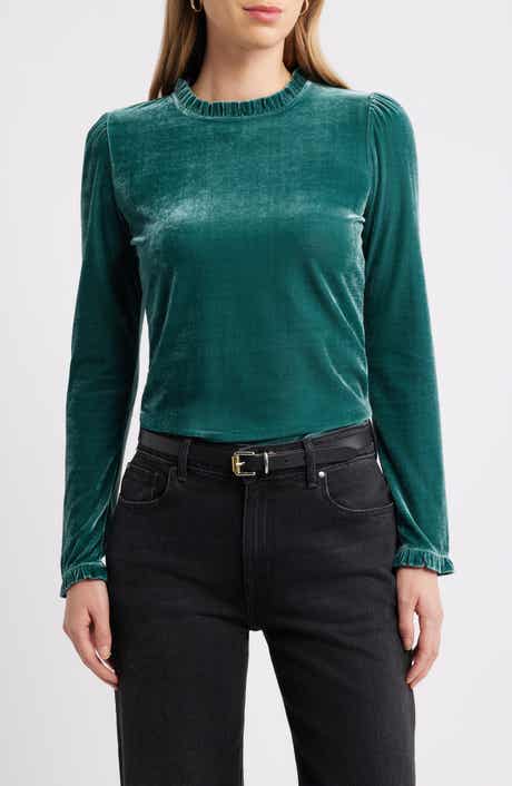 Velour Ruffle Neck Top